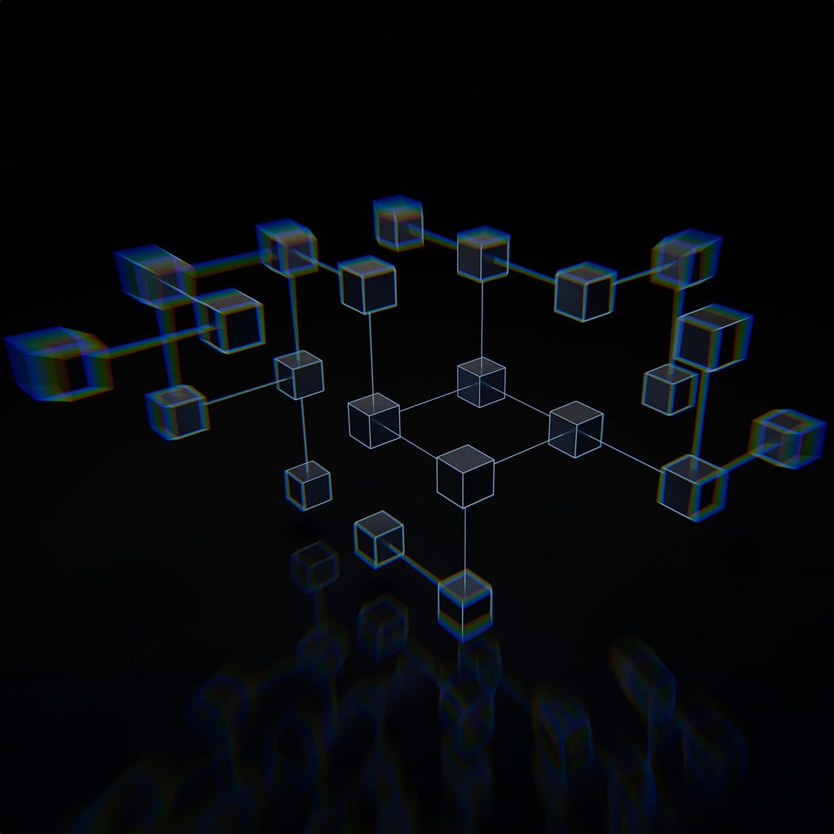 Graphic of different connected cubes, illustrating a modular system.